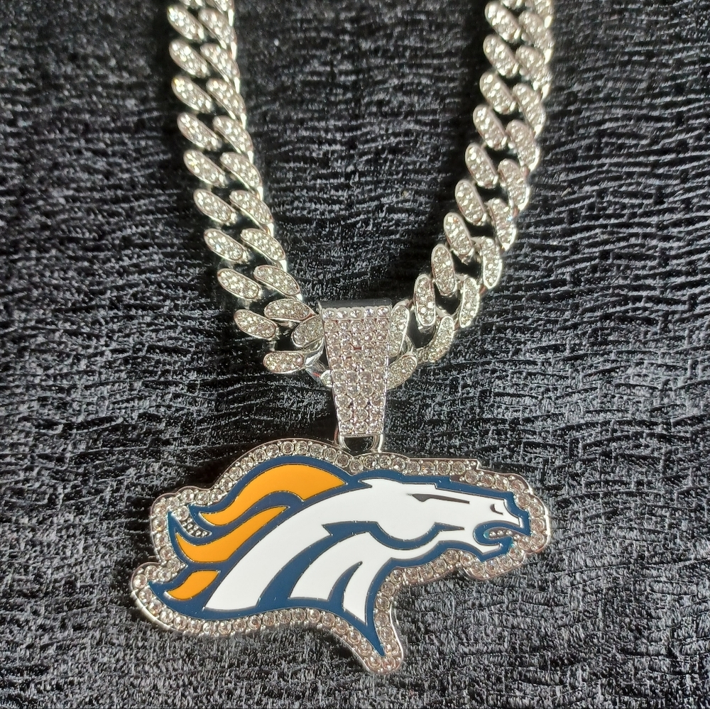NFL Denver Broncos 20Inch Necklace Pendant Cuban Chain Link Football Jewelry
